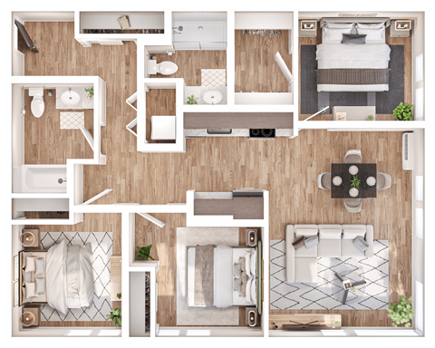 Floor plan for 3 beds, 2 baths, 1147 sqft